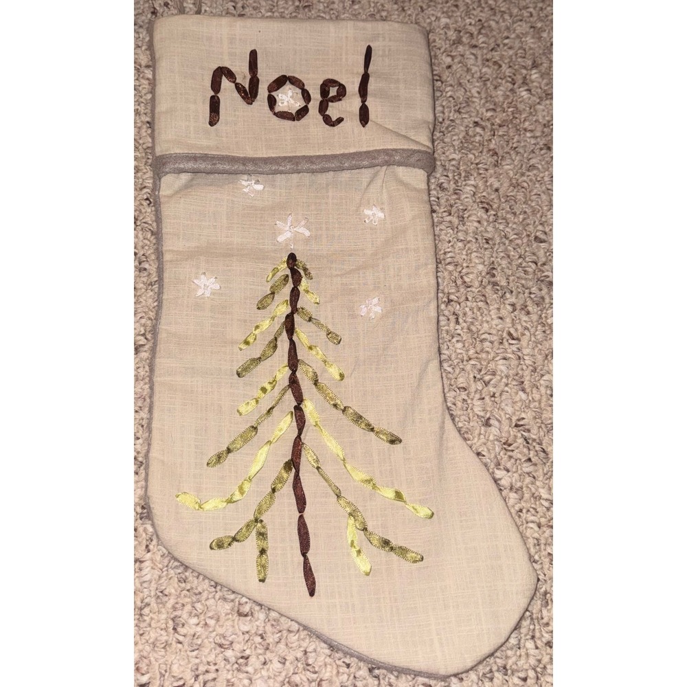 Katie Brown Simply at Meijer Noel Christmas Stocking Linen Blend Ribbon Tree